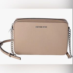 Michael Kors Beige Leather Crossbody with Silver Hardware